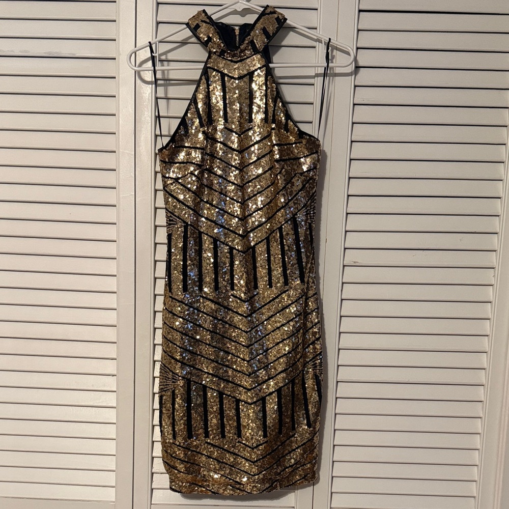 Fashion Nova Gold and Black Sequin Mini Dress